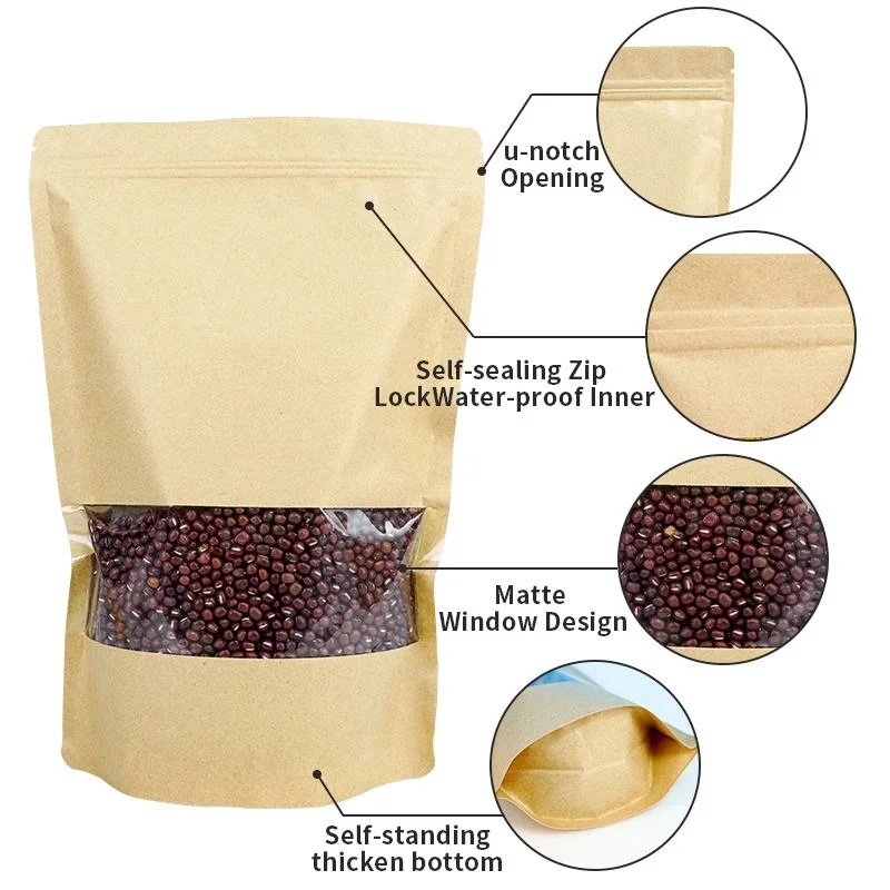 TP S5YK 1 Resealable Kraft Paper Stand Up Pouches with Clear Window and Zipper 01