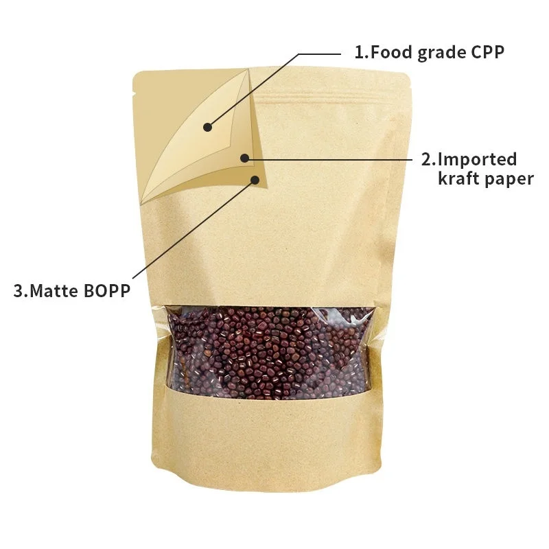 TP S5YK 1 Resealable Kraft Paper Stand Up Pouches with Clear Window and Zipper 02